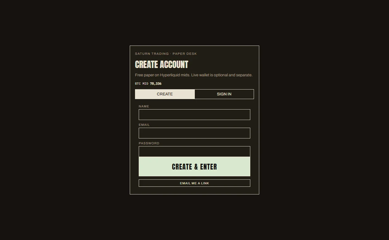 Saturn Trading paper account sign-up page